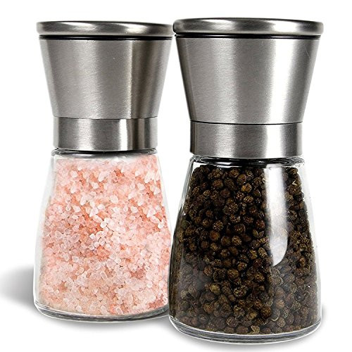 Premium Salt and Pepper Grinder CHDHALTD Adjustable Ceramic Sea Salt Grinder and Pepper Grinder - Tall Glass Salt and Pepper Shakers - Pepper Mill and Salt