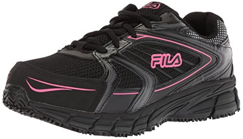 Fila Womens Memory Reckoning 8 Slip Resistant Steel Toe Running Shoe Food Service  Black-Black-Knockout Pink  11 B US