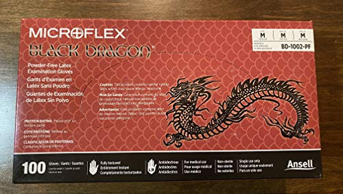 Microflex -MFXBD1002PFM- Black Dragon Powder Free Black Latex Exam Gloves - Medium