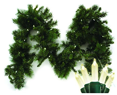 Brite Star 9-Feet Anchorage Fir Branch Garland, 35 Count Warm White Traditional Mini LED Lights, Battery Operated with Timer