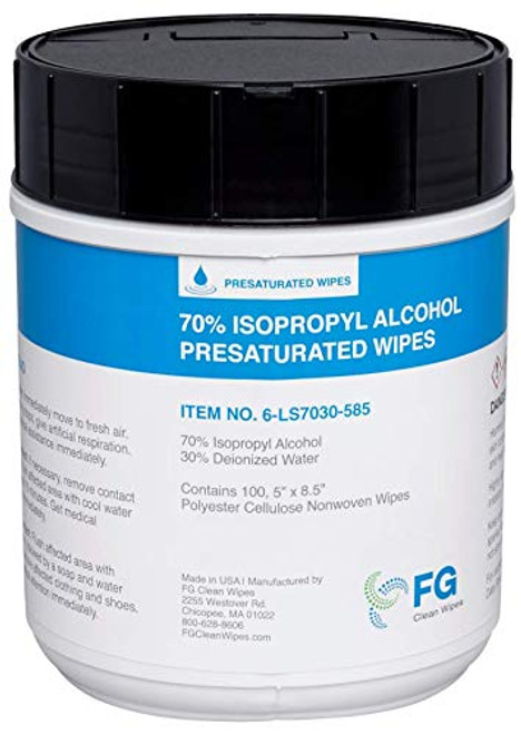 FG Clean Wipes 70 Isopropyl Alcohol Wipes in Canister - Large 5 x 8-5 - 100 Wipes - 6-LS7030-585