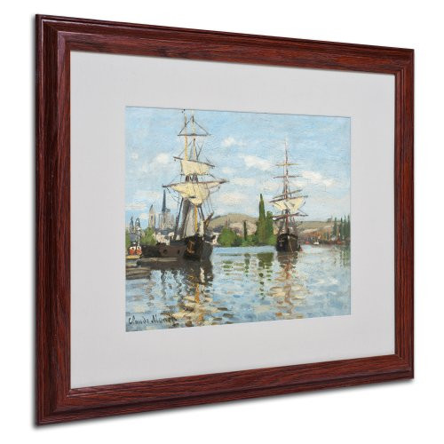 Trademark Fine Art Ships Riding on The Seine Canvas Wall Art by Claude Monet with Wood Frame, 16 by 20-Inch