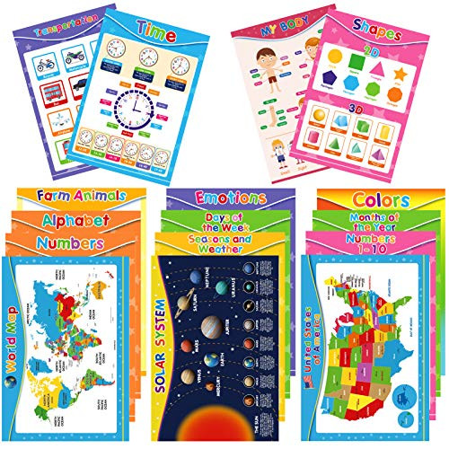 16 Pieces Educational Preschool Posters for Toddler Kid  Homeschool Early Learning Charts for Nursery Preschool Homeschool Kindergarten Classroom  Num