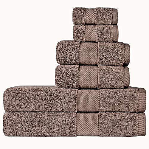 COGNATIO 6 Piece Towel Set 2 Bath Towels 2 Hand Towels and 2 Washcloths 100 Cotton Highly Absorbent Towels for Bathroom Hotel Spa - Coffee COGNATIO 6 Piece Towel Set 2 Bath Towels 2 Hand Towels and 2 Washcloths 100 Cotton Highly Absorbent Towels for Bathroom Hotel Spa - Coffee