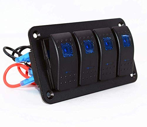 4 Gang 5 Pin 12V - 24V Boat Rocker Switch Panel Waterproof ON-Off Ignition Panel Circuit Breaker for Car RV Yacht Marine