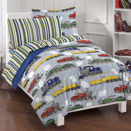 dream FACTORY Trains Ultra Soft Microfiber Boys Comforter Set, Blue, Twin