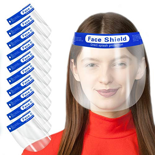 10 Pack Safety Face Shield  Reusable Anti-Fog Face Protection with Clear Wide Visor  Lightweight Transparent Plastic Shields
