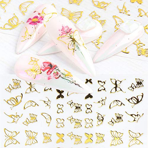 8 Sheets Gold Butterfly Nail Art Stickers 3D Butterfly Nail Art Decals Self-Adhesive Nail Art Design Butterfly Manicure Sticker Nail Decorations for W