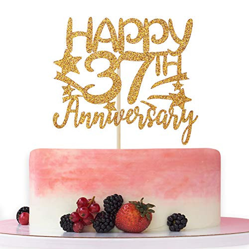 Gold Glitter Happy 37th Anniversary Cake Topper for Wedding Anniversary-Anniversary Party-Happy Birthday Party Decorations