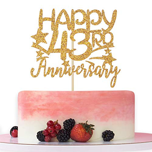 Gold Glitter Happy 43rd Anniversary Cake Topper for Wedding Anniversary-Anniversary Party-Happy Birthday Party Decorations