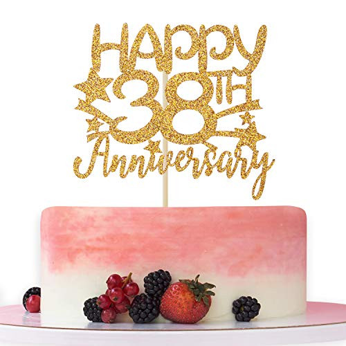 Gold Glitter Happy 38th Anniversary Cake Topper for Wedding Anniversary-Anniversary Party-Happy Birthday Party Decorations