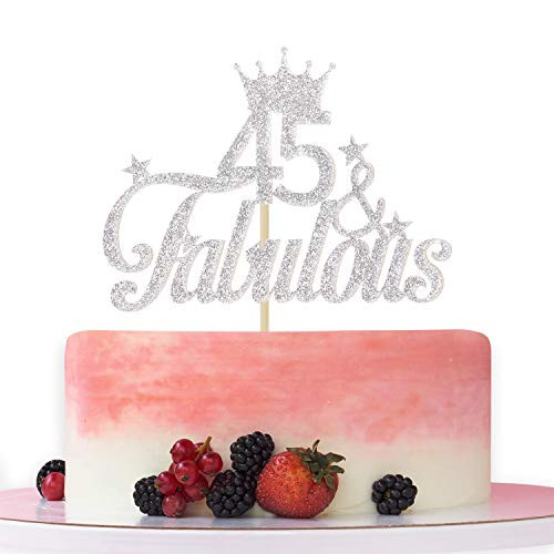 Silver Glitter 45 and Fabulous Cake Topper - 45th Birthday Cake Decorating - Happy 45th Anniversary-Birthday Party Decoration Supplies Silver Glitter 45 and Fabulous Cake Topper - 45th Birthday Cake Decorating - Happy 45th Anniversary-Birthday Party Decoration Supplies