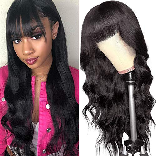 Body Wave Lace Front Wigs With Bangs for Black Women Brazilian Virgin Human Hair Wig With Baby Hair Pre Plucked 130 Density Remy Hair Wig Natural Col Body Wave Lace Front Wigs With Bangs for Black Women Brazilian Virgin Human Hair Wig With Baby Hair Pre Plucked 130 Density Remy Hair Wig Natural Col