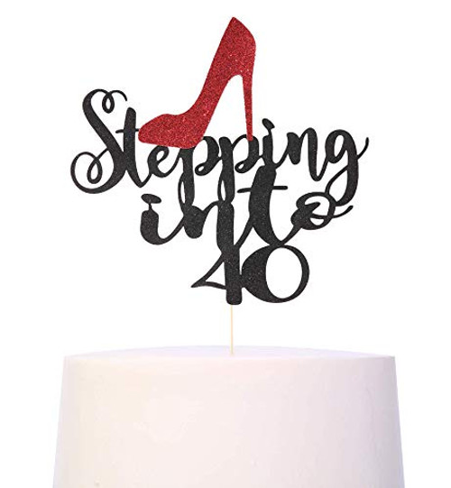 Black Glitter 40th Birthday Cake Topper - Stepping Into 40 Birthday Cake Topper 40th Birthday Cake Decorations For Women  Happy 40th Birthday Party Su