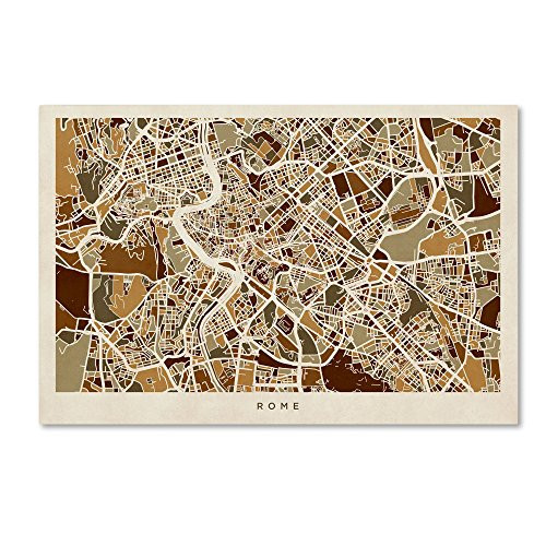 Rome Italy Street Map by Michael Tompsett, 22x32-Inch Canvas Wall Art Rome Italy Street Map by Michael Tompsett, 22x32-Inch Canvas Wall Art