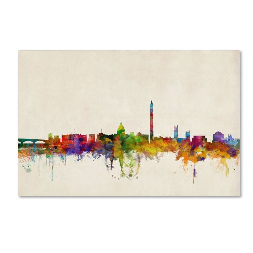 Trademark Fine Art Washington Watercolor Skyline by Michael Tompsett, 22x32-Inch Canvas Wall Art