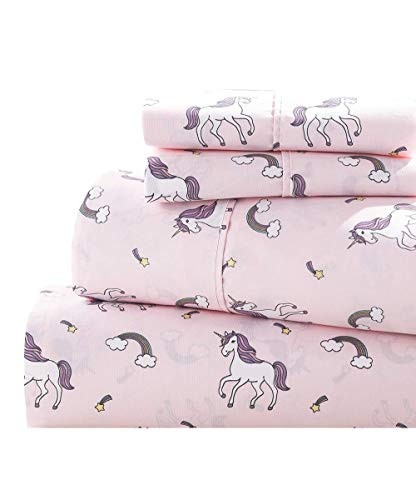 Magic Dream Soft Microfiber Purple Pink White Unicorn Sheet Set with Rainbows and Shooting Stars - Unicorn Sheets for Girls (Full)