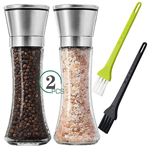 Pepper Grinder Set -Tall Shaker  Adjustable Coarseness  Refillable -Sea Salt  Black Peppercorn Mill