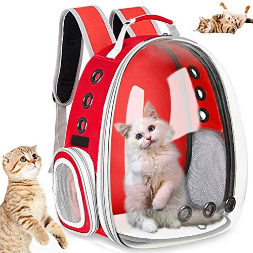 HoldPeak Pet Carrier Backpack  Bubble Backpack Carrier  Cats and Puppies Airline-Approved  Designed for Travel  Hiking  Walking and Outdoor Use -Red-