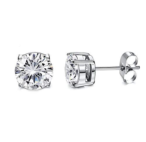 Womens Sterling Silver -925 Crystal Clear Cubic Zirconia CZ Classic Stud Earrings 3MM - 8MM  Round and Princess  Stud Earrings for Women  Simulated Diam