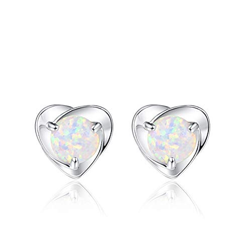 Opal Earrings For Women Heart Earrings Hypoallergenic 925 Sterling Silver Stud Earrings 9mm Opal Earrings For Women Heart Earrings Hypoallergenic 925 Sterling Silver Stud Earrings 9mm