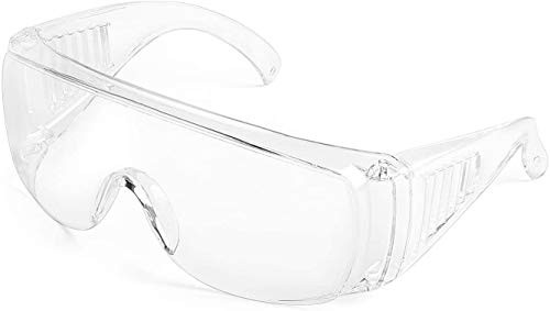 Alrisco Protective Eyewear Safety Goggles Clear Anti-fog Anti-Scratch Safety Glasses over Prescription Glasses  Transparent Frame Light Weight and Com