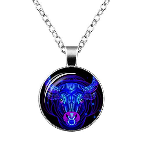 Glass Zodiac Signs 12 Constellations Pendant Necklace for Women Astrology Statement Choker Vintage Jewelry -Taurus- Glass Zodiac Signs 12 Constellations Pendant Necklace for Women Astrology Statement Choker Vintage Jewelry -Taurus-