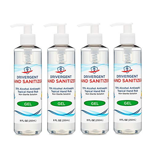 Drivergent Hand Sanitizer  70 Alcohol Gel  8oz Pump Bottle -Pack of 4-  lemon scent
