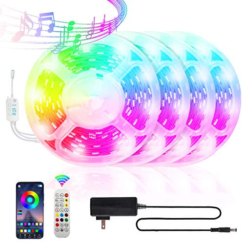 JEKKIS 65-6FT-20M RGB LED Strip Lights  360 5050 SMD Color Changing LEDs  Music Sync Bluetooth Controller - 24 Key Remote LED Lights for Bedroom Room