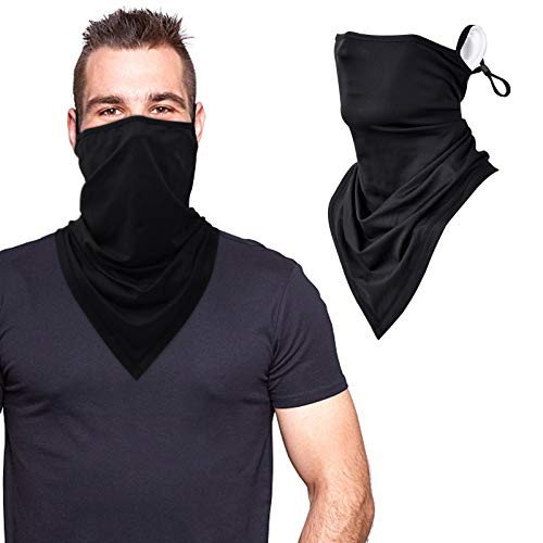 Black Gaiters Face Masks Washable Reusable Bandana Neck Gaiter Face Mask with Ear Loops Face Scarf Masks for Women Balaclava Face Coverings for Men Ad