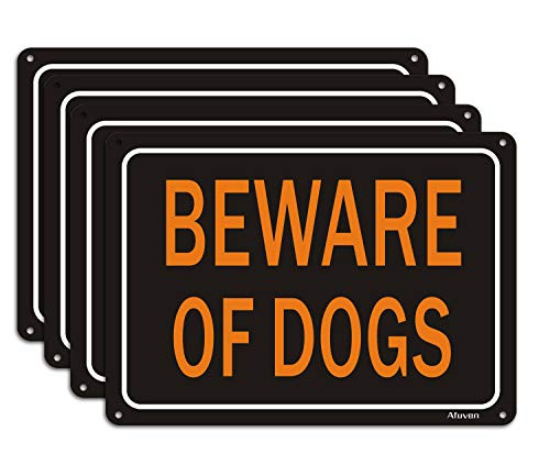 4-Pack Beware of Dogs Signs  Dog Warning Signs  Metal Reflective 7 x 10 Rust Free Aluminum  UV Printed  Easy Mounting Outdoor Use for Fence-Gate