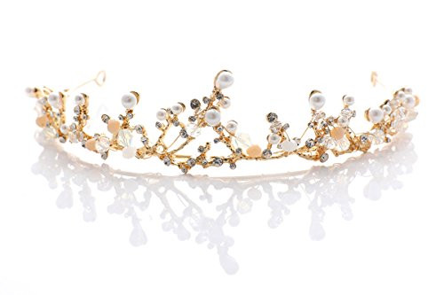 Yfe Wedding Crown Crystal Pearl Tiaras Crowns for Women and Girls Pearl Rhinestone Princess Crown
