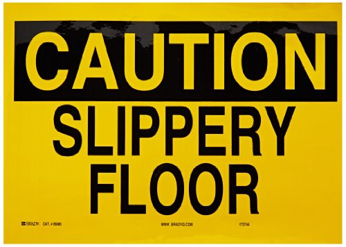 Brady 85086 14 Width x 10 Height B-302 Polyester  Black on Yellow Fall Protection Sign  Header Caution  Legend Slippery Floor