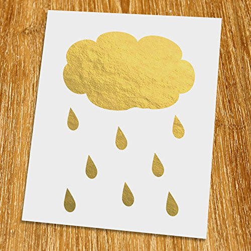Rain and Cloud Art Gold Print -Unframed-  Nursery Gold Art  Gold Foil Print  Gold Foil Art  8x10  TB-031G