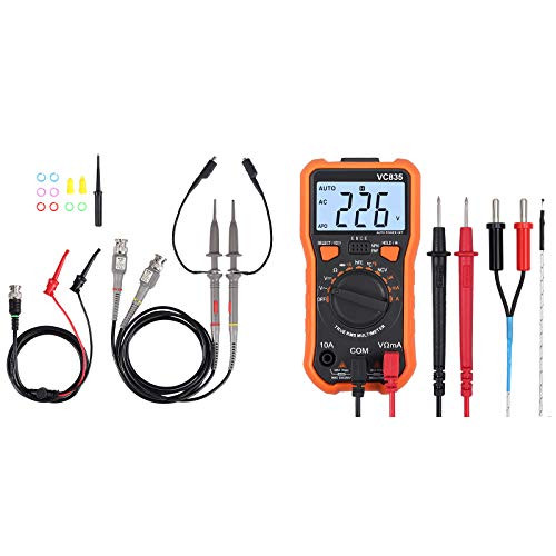 Proster Digital Multimeter 8233D Pro 2000 Counts - 100 MHz Oscilloscope Clip Probes with BNC to Mini Grabber Test Lead Kit