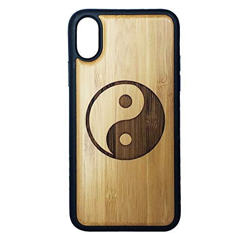 Yin Yang Phone Case Cover for iPhone Xs MAX by iMakeTheCase - Eco-Friendly Bamboo Wood Cover - TPU Wrapped Edges - Chinese Taoist Symbol Dark and Ligh