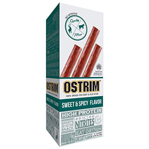 Ostrim Grass-Fed Beef and Elk Jerky Snack Sticks-Sweet and Spicy Flavor  1-5 oz -Pack of 10-