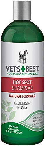 Vets Best Hot Spot Itch Relief Shampoo for Dogs - Relieves Dog Dry Skin  Rash  Scratching  Licking  Itchy Skin  and Hot Spots - 16 Ounces