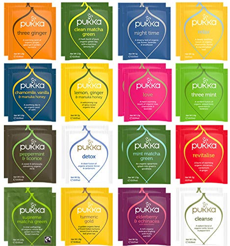 Blue Ribbon Pukka Tea Bags Sampler Assortment Variety Pack Gift Box - 48 Count - Perfect Variety  Pukka Detox Tea  Pukka Herbs  Pukka Night Time  Puk