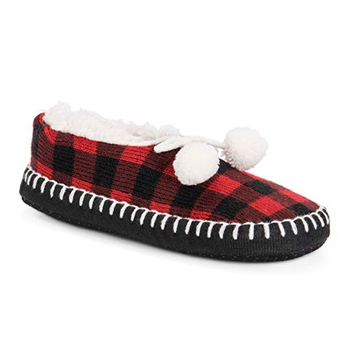 Muk Luks Womens Pom Ballerina Slippers  Red-black  Small-Medium