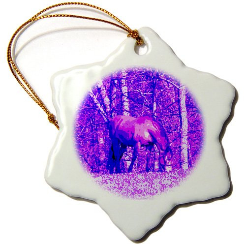 3dRose ORN-173546-1 Purple Grazing Horse by Angelandspot Snowflake Ornament  Porcelain  3-Inch