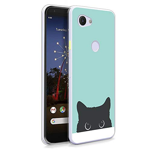 HELLO GIFTIFY Phone Case Compatible with Google Pixel 3a -5-6 inch 2019- Clear Soft TPU Gel Protective Rubber Cover  Tiffany Blueand Cat Designed