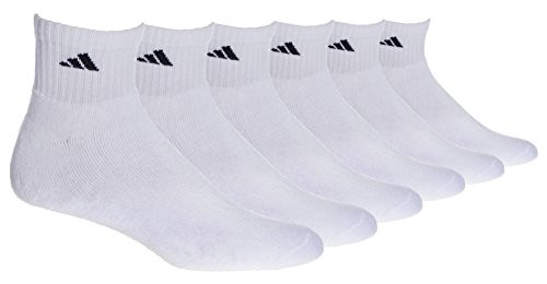 adidas Mens Athletic Cushioned Quarter Sock -6-Pair-  White-Black  XL  -Shoe Size 12-15-
