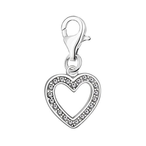 Quiges 925 Sterling Silver White Cubic Zirconia Open Heart Lobster Clasp Charm Clip on Pendant