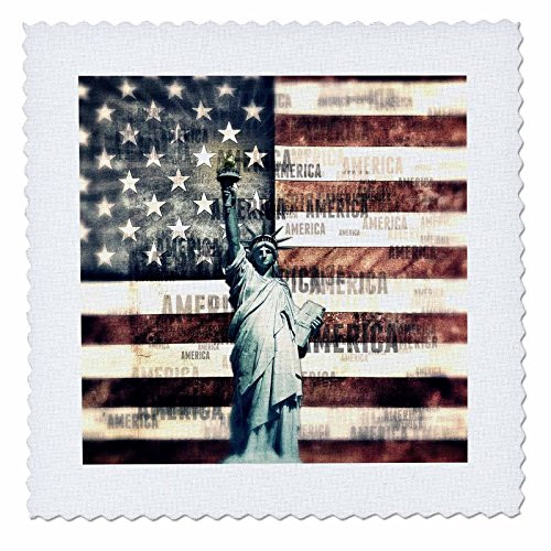 3D Rose Vintage Patriotic Statue of Liberty with American Flag Square 12 by 12 Inch Quilt  12 x 12