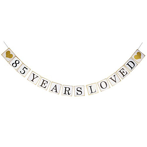 Hatcher lee 85 Years Loved Banner -85TH Birthday Party 85th Anniversary Party Decoration Bunting ?Gold and White? (85)