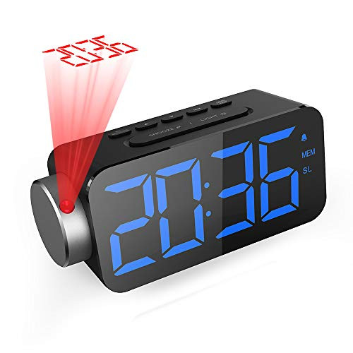 Quntis Projection Alarm Clock 6-5 Dimmable LED Display Digital Alarm Clock with USB Phone Charger 180°Rotable Projection Clock for Bedrooms Ceiling W
