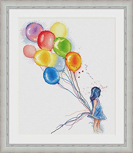 Rainbow Balloon and Girl Counted Cross Stitch Kits Egyptian Cotton Floss  14ct 160x200 Stitch 38x45 cm Counted Cotton Cross Stitch