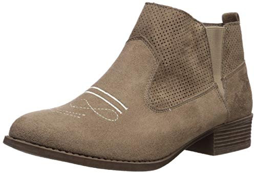 Rampage Womens Sachia Perforated Double Gore Low Heel Ankle Bootie Boot  Taupe Oil Micro  9 M US