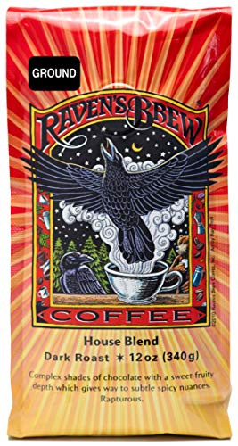 Ravens Brew Coffee Ground House Blend  Dark Roast  Breakfast Coffee Bliss  Delicious as Espresso  12oz Bag